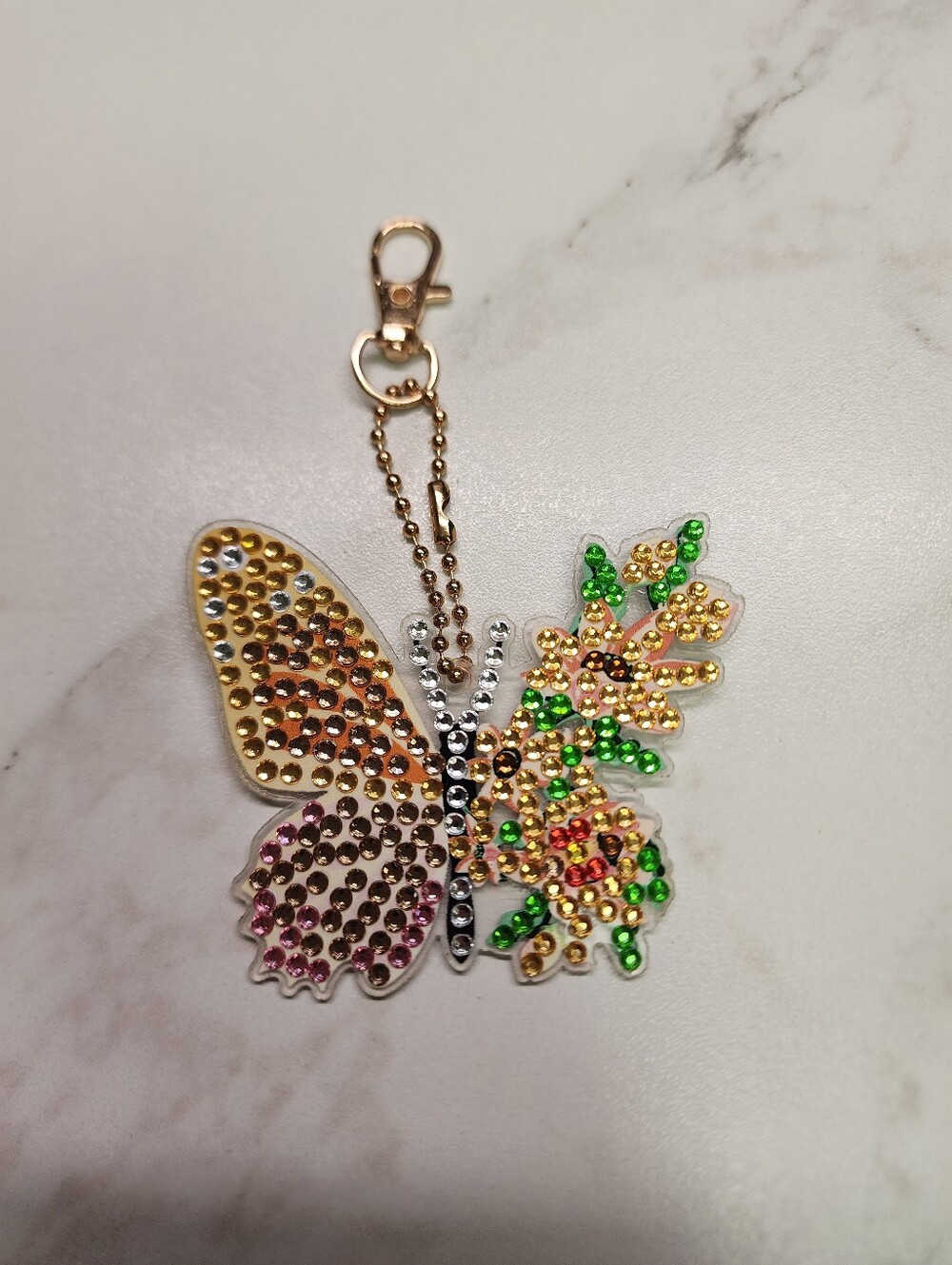 Rhinestone Butterfly Key & Card Holder Charm in Gold, Green, Pink